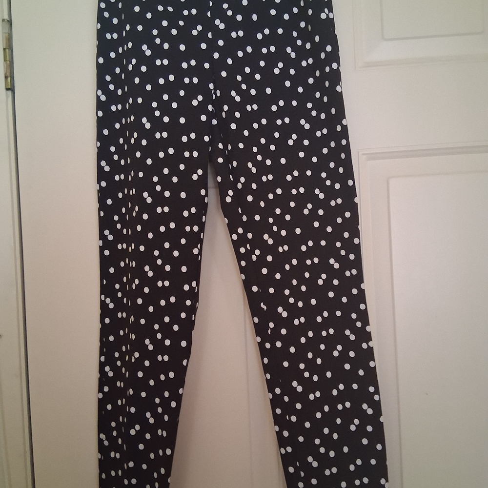 Time and Tru Black Leggings with White Polka Dots